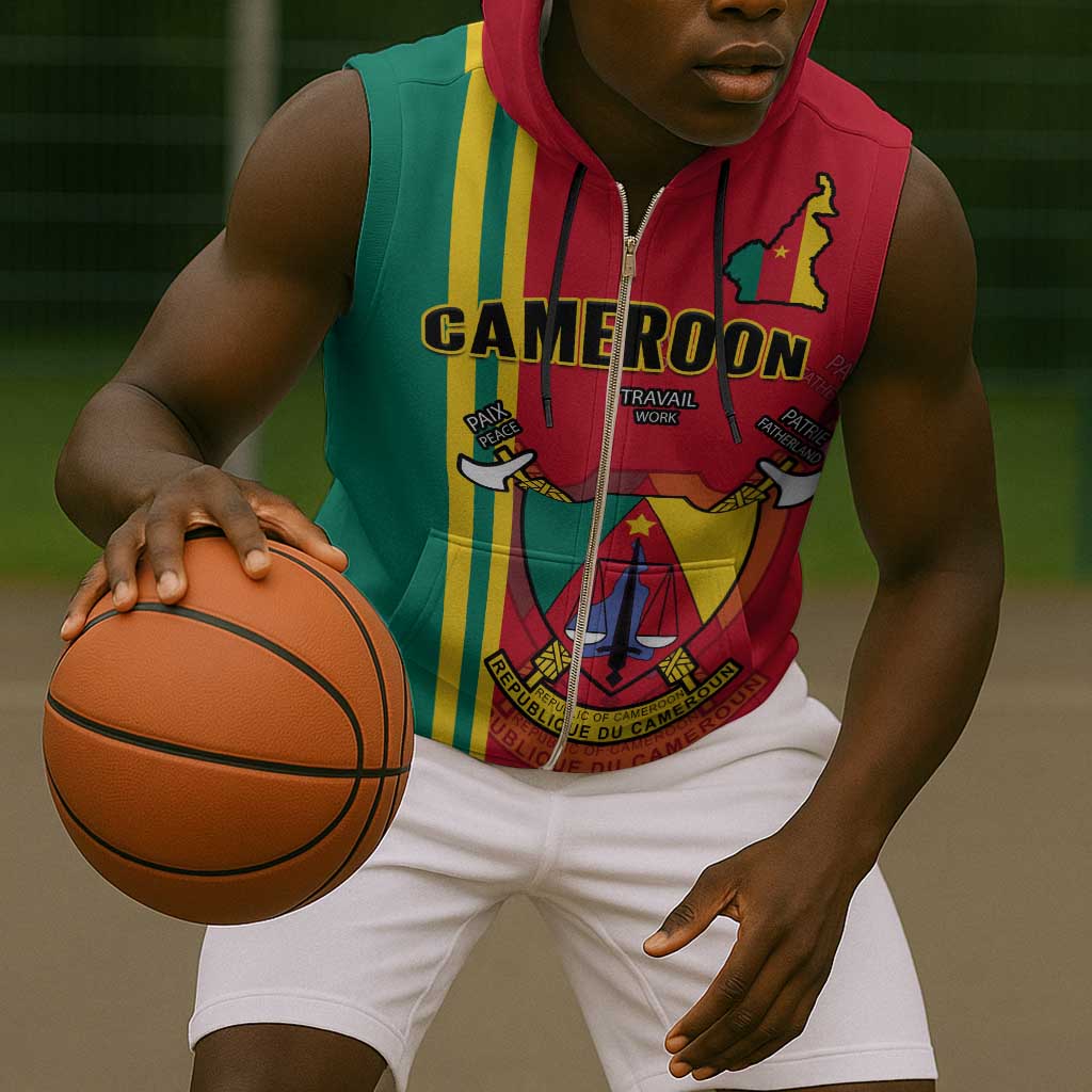 Cameroon Happy Unity Day Cameroun Coat Of Arms Sleeveless Zip Hoodie - African Pride