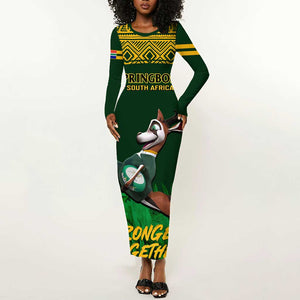 South Africa Rugby Long Sleeve Bodycon Dress Go Bokke World Cup Champions History LT14