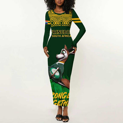 South Africa Rugby Long Sleeve Bodycon Dress Go Bokke World Cup Champions History LT14
