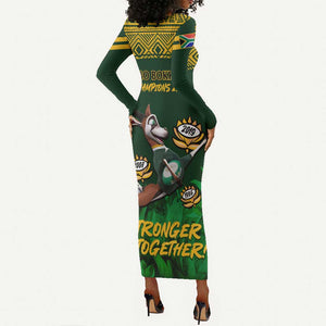 South Africa Rugby Long Sleeve Bodycon Dress Go Bokke World Cup Champions History LT14