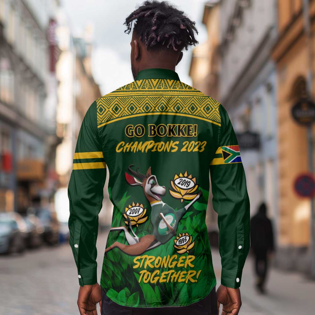 South Africa Rugby Long Sleeve Button Shirt Go Bokke World Cup Champions History
