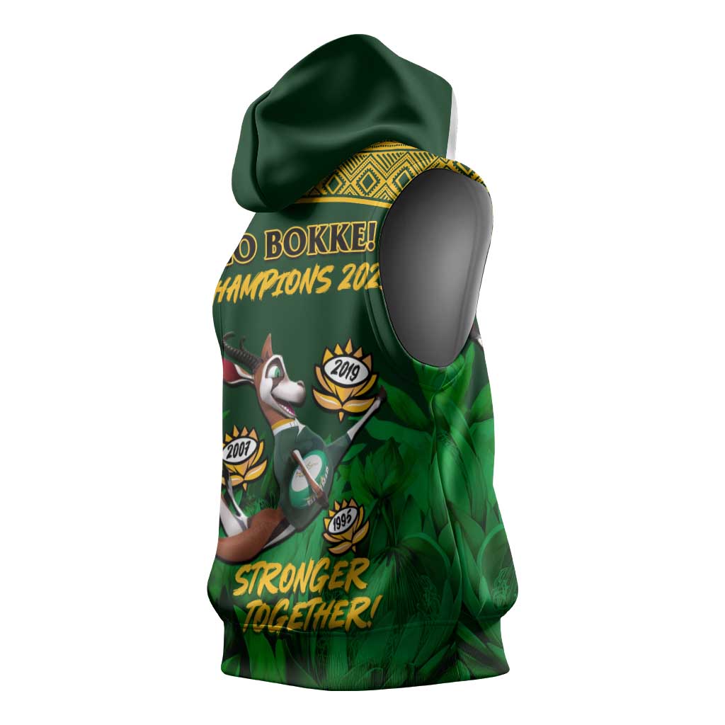 South Africa Rugby Sleeveless Hoodie Go Bokke World Cup Champions History - African Pride