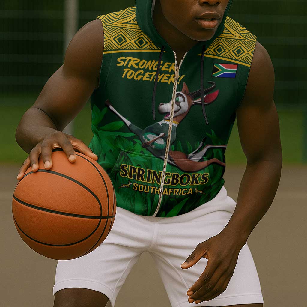 South Africa Rugby Sleeveless Zip Hoodie Go Bokke World Cup Champions History - African Pride