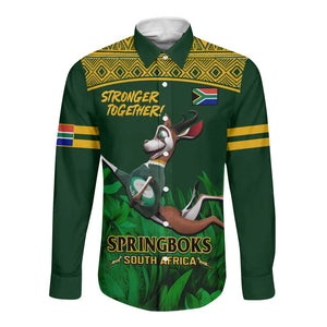 Custom South Africa Rugby Long Sleeve Button Shirt Go Bokke World Cup Champions History