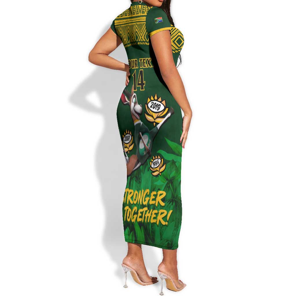 Custom South Africa Rugby Short Sleeve Bodycon Dress Go Bokke World Cup Champions History LT14