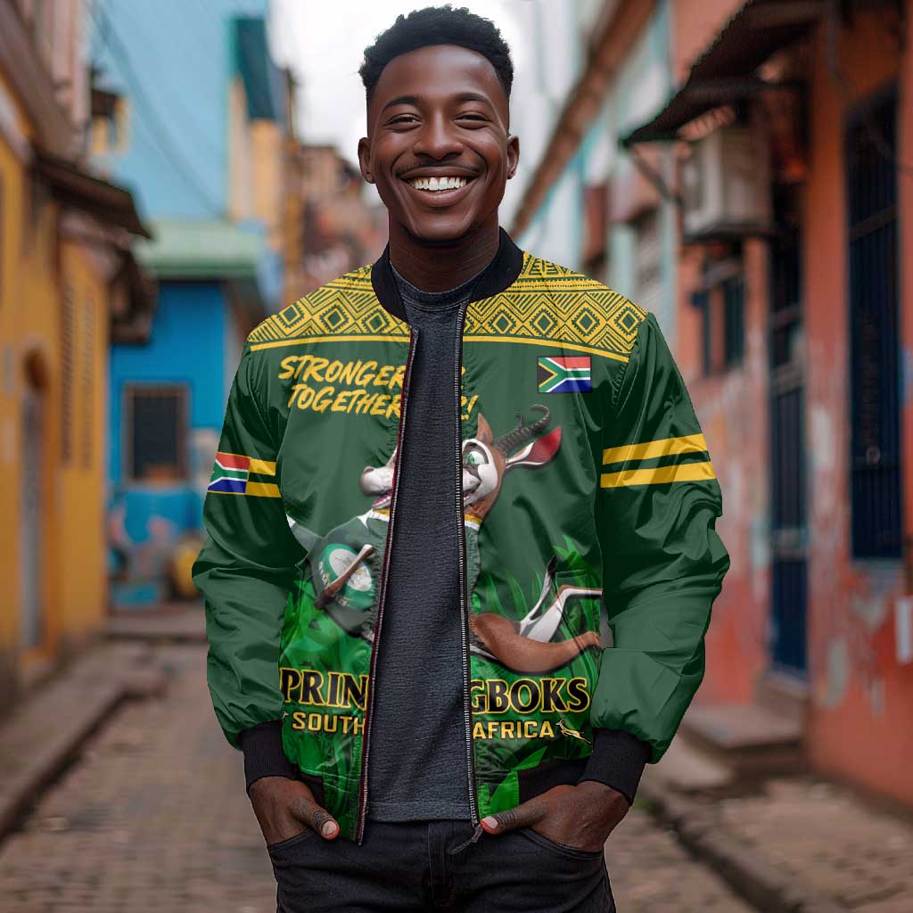 Custom South Africa Rugby Sleeve Zip Bomber Jacket Go Bokke World Cup Champions History