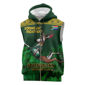 Custom South Africa Rugby Sleeveless Zip Hoodie Go Bokke World Cup Champions History - African Pride