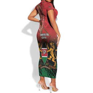 Kenya Independence Day Short Sleeve Bodycon Dress Jamhuri ya Kenya 1963 - African Pattern LT14