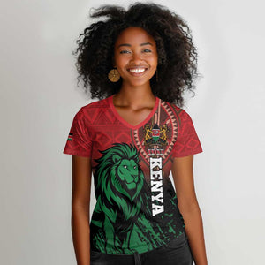 Kenya Independence Day Women V-Neck T-Shirt Jamhuri ya Kenya 1963 - African Pattern