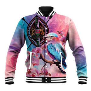 Kenya Lilac-Breasted Roller Baseball Jacket Coat Of Arms Mix Orchid LT14