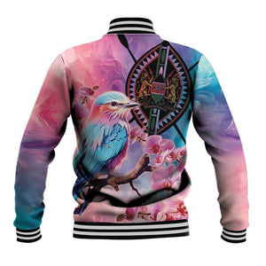 Kenya Lilac-Breasted Roller Baseball Jacket Coat Of Arms Mix Orchid LT14