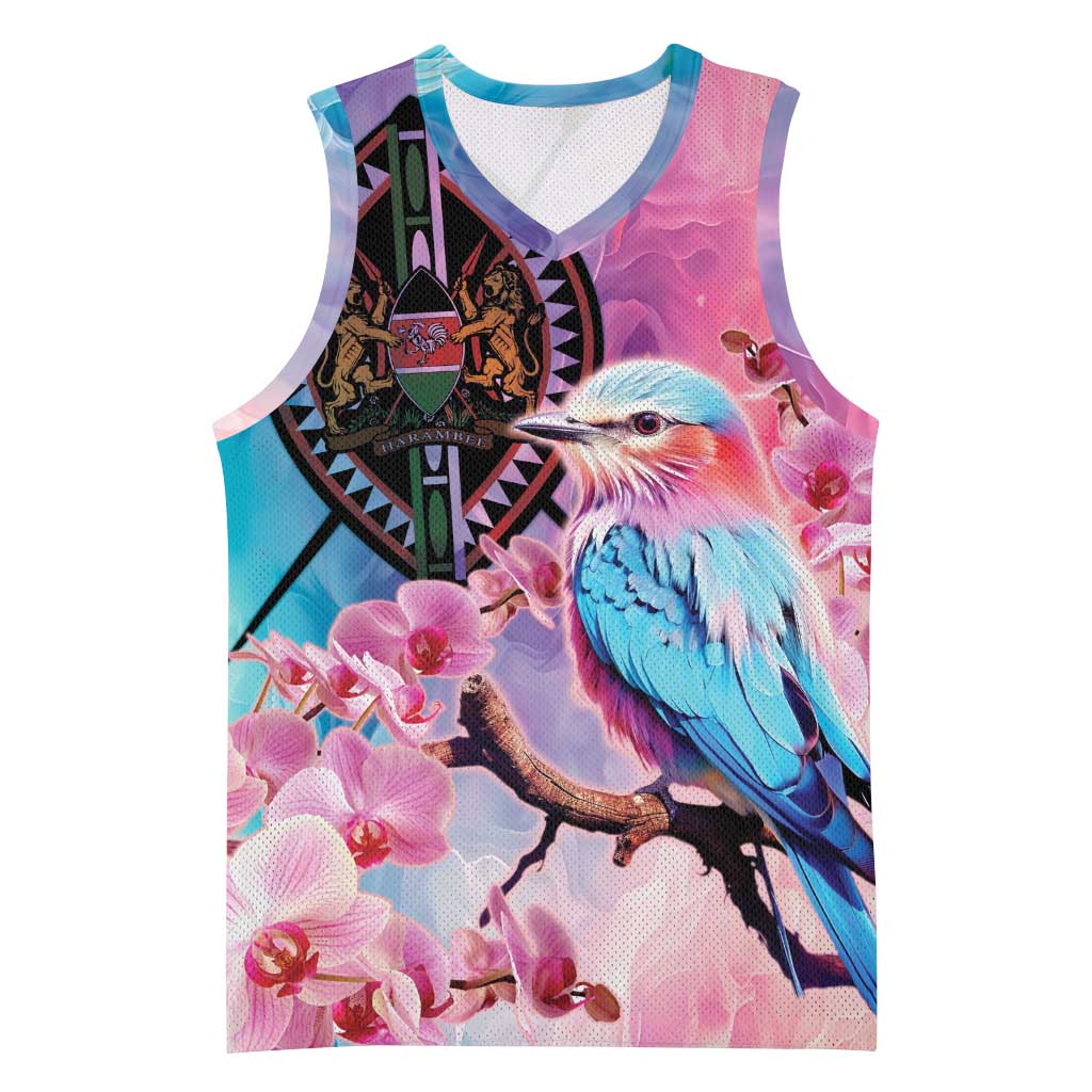 Kenya Lilac-Breasted Roller Basketball Jersey Coat Of Arms Mix Orchid - African Pride