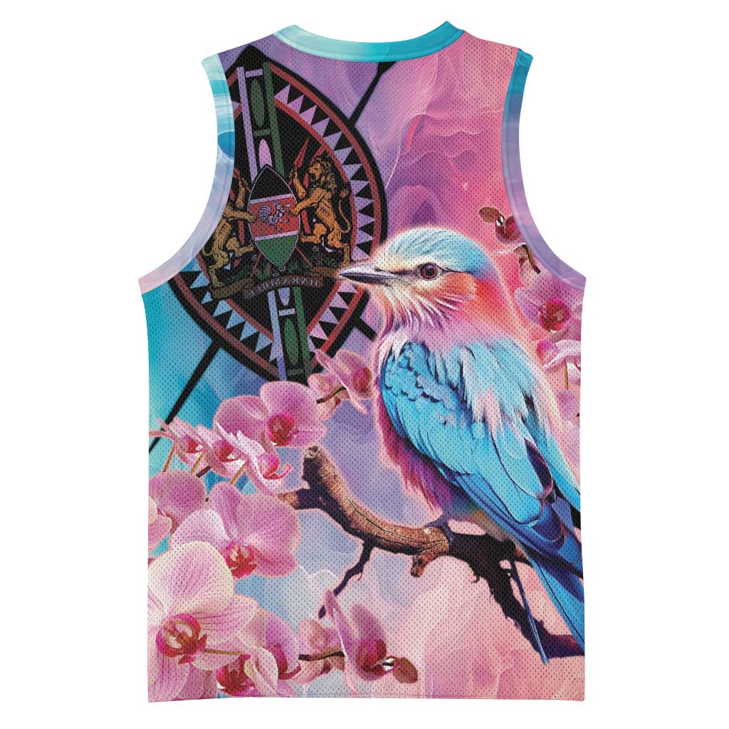 Kenya Lilac-Breasted Roller Basketball Jersey Coat Of Arms Mix Orchid - African Pride
