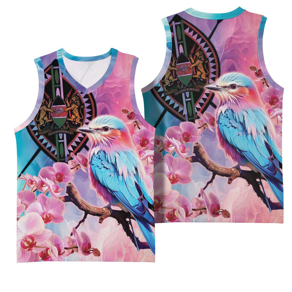 Kenya Lilac-Breasted Roller Basketball Jersey Coat Of Arms Mix Orchid - African Pride