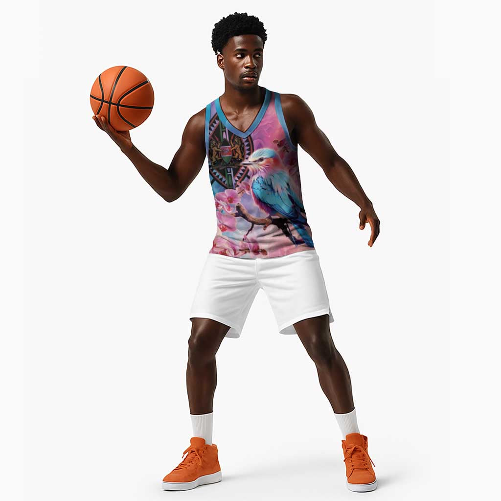 Kenya Lilac-Breasted Roller Basketball Jersey Coat Of Arms Mix Orchid - African Pride