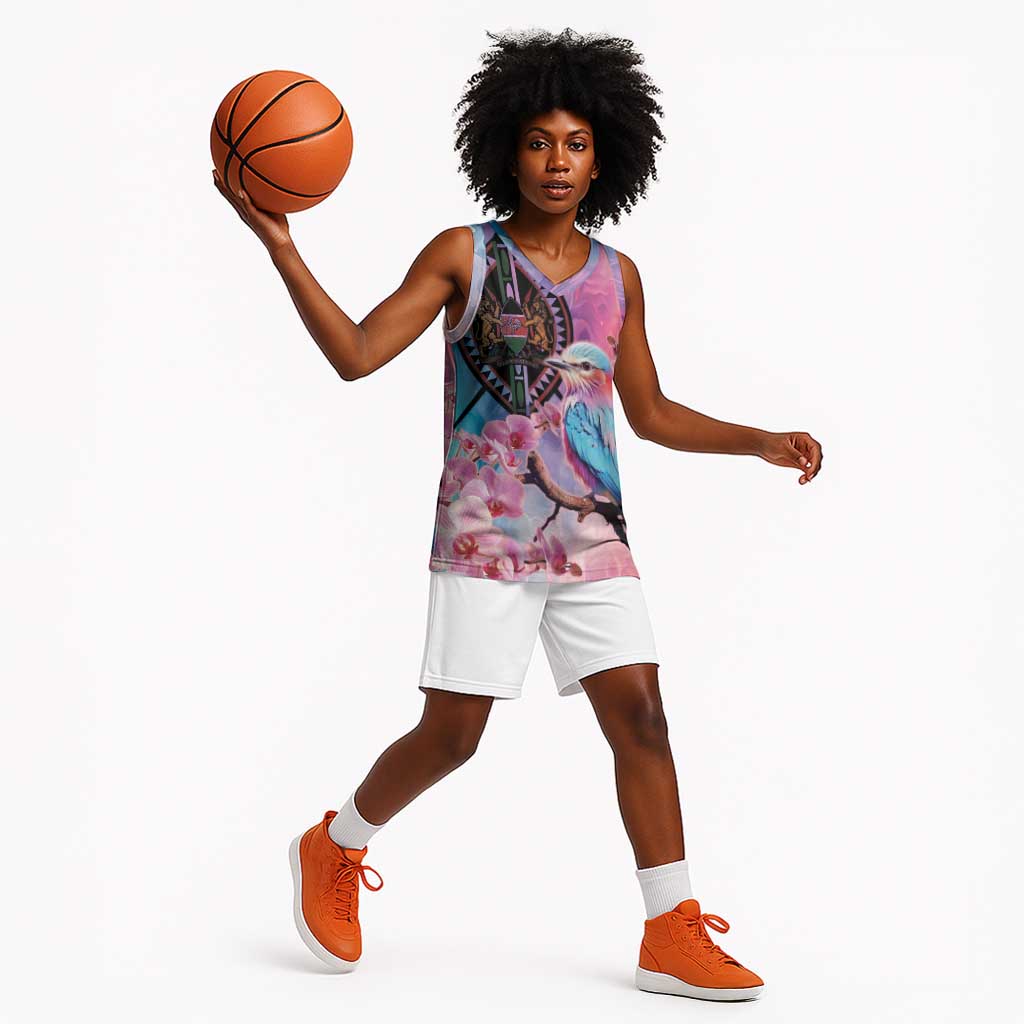 Kenya Lilac-Breasted Roller Basketball Jersey Coat Of Arms Mix Orchid - African Pride