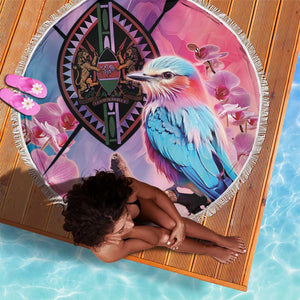 Kenya Lilac-Breasted Roller Beach Blanket Coat Of Arms Mix Orchid