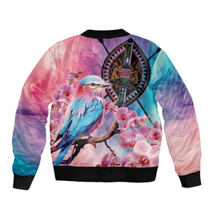 Kenya Lilac-Breasted Roller Bomber Jacket Coat Of Arms Mix Orchid