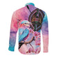 Kenya Lilac-Breasted Roller Long Sleeve Button Shirt Coat Of Arms Mix Orchid