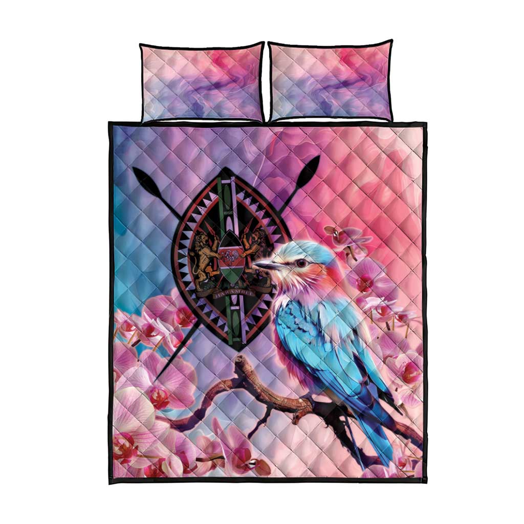 Kenya Lilac-Breasted Roller Quilt Bed Set Coat Of Arms Mix Orchid