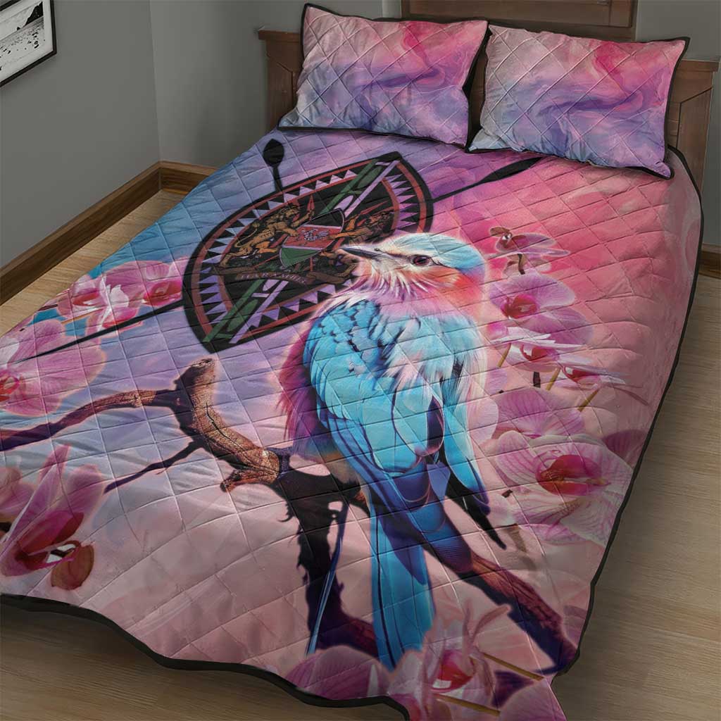 Kenya Lilac-Breasted Roller Quilt Bed Set Coat Of Arms Mix Orchid