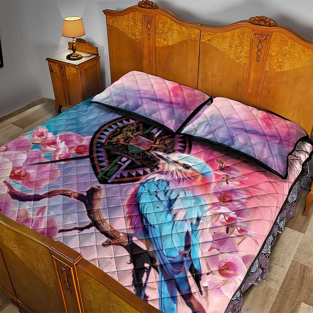 Kenya Lilac-Breasted Roller Quilt Bed Set Coat Of Arms Mix Orchid