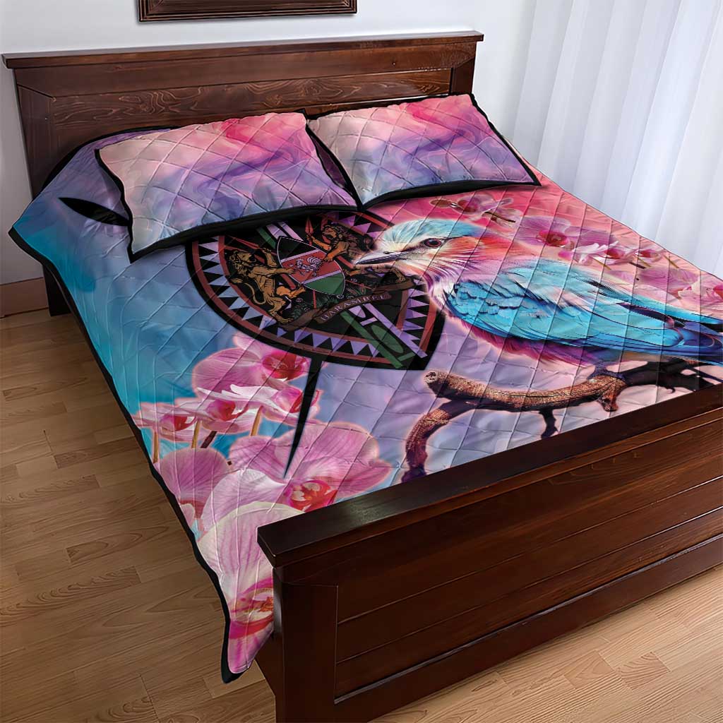 Kenya Lilac-Breasted Roller Quilt Bed Set Coat Of Arms Mix Orchid