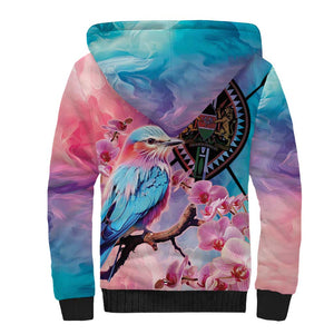 Kenya Lilac-Breasted Roller Sherpa Hoodie Coat Of Arms Mix Orchid