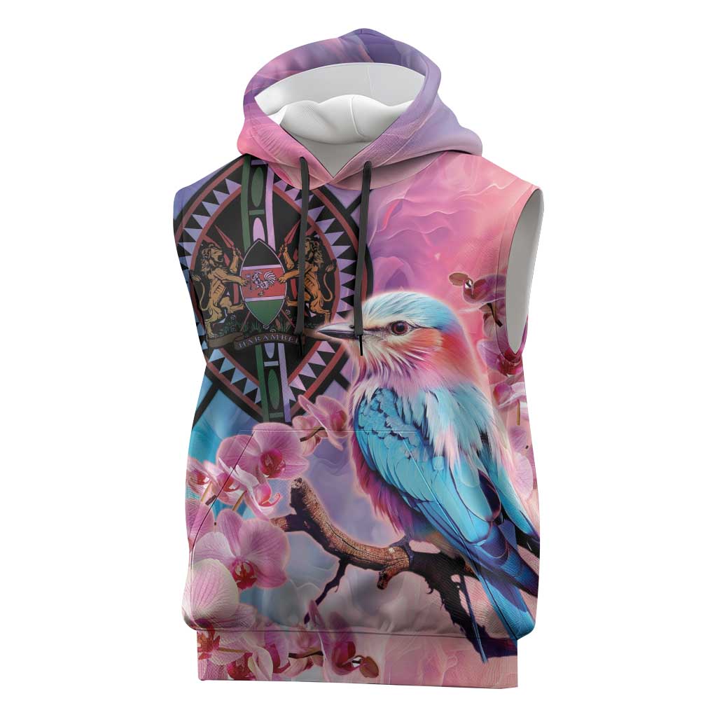 Kenya Lilac-Breasted Roller Sleeveless Hoodie Coat Of Arms Mix Orchid - African Pride