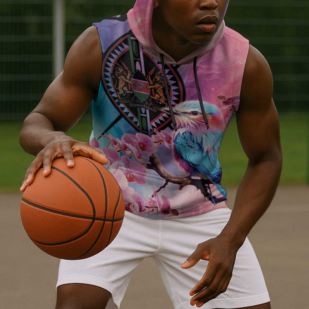 Kenya Lilac-Breasted Roller Sleeveless Hoodie Coat Of Arms Mix Orchid - African Pride
