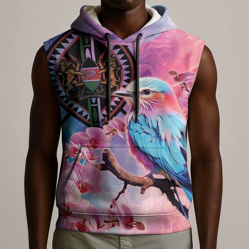 Kenya Lilac-Breasted Roller Sleeveless Hoodie Coat Of Arms Mix Orchid - African Pride