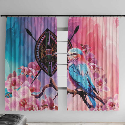 Kenya Lilac-Breasted Roller Window Curtain Coat Of Arms Mix Orchid