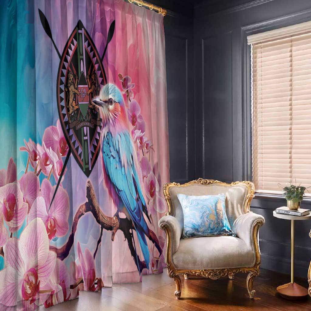 Kenya Lilac-Breasted Roller Window Curtain Coat Of Arms Mix Orchid