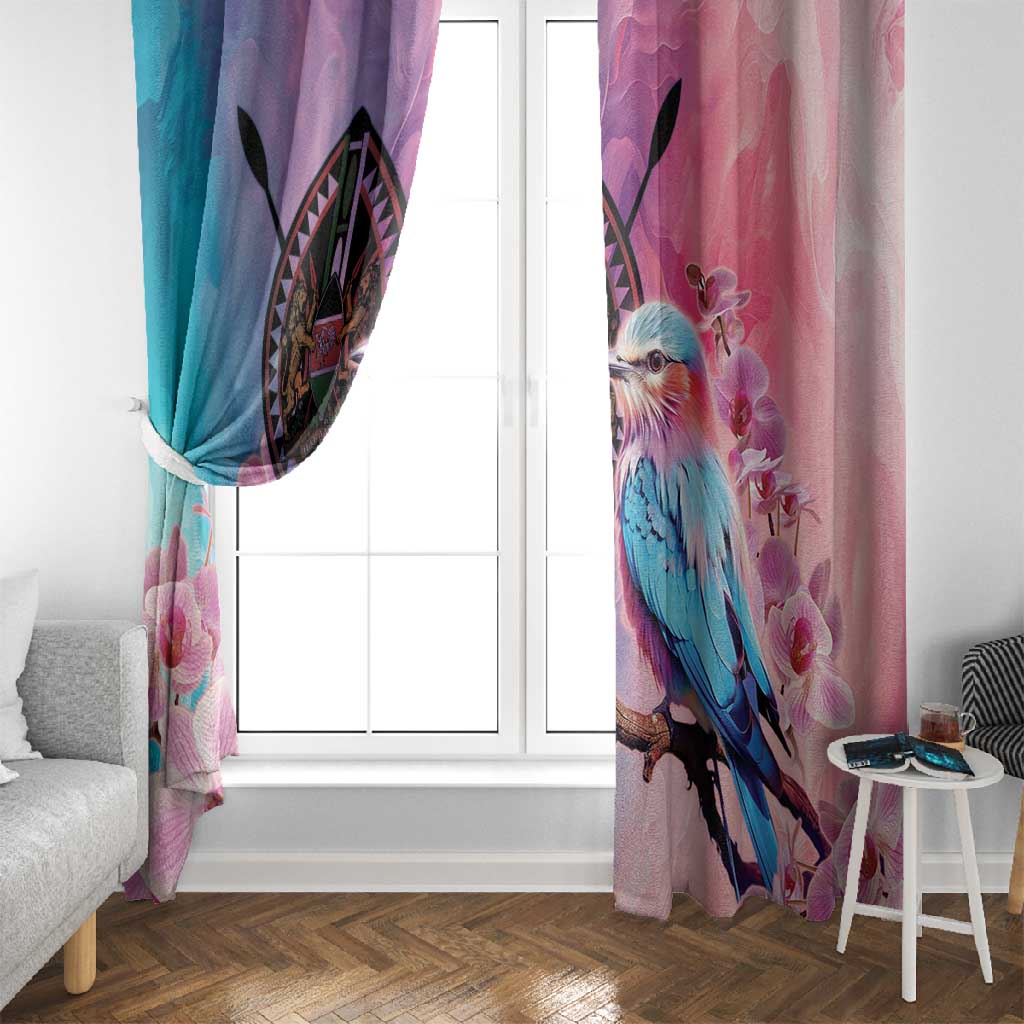 Kenya Lilac-Breasted Roller Window Curtain Coat Of Arms Mix Orchid