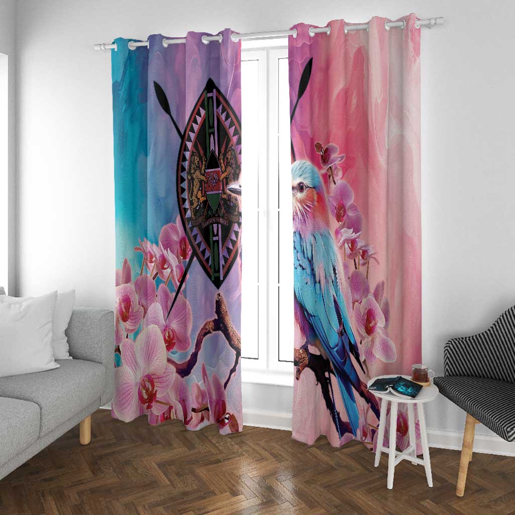 Kenya Lilac-Breasted Roller Window Curtain Coat Of Arms Mix Orchid