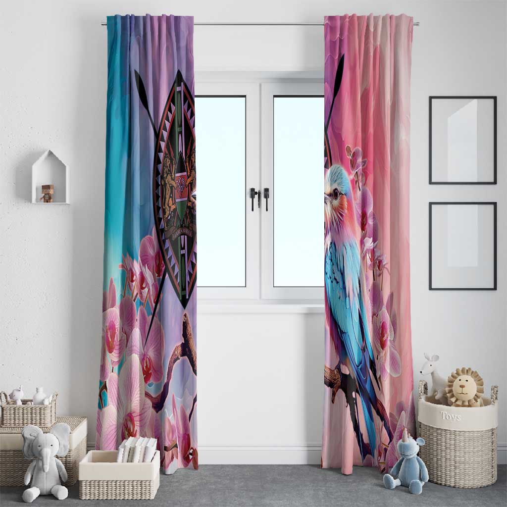 Kenya Lilac-Breasted Roller Window Curtain Coat Of Arms Mix Orchid