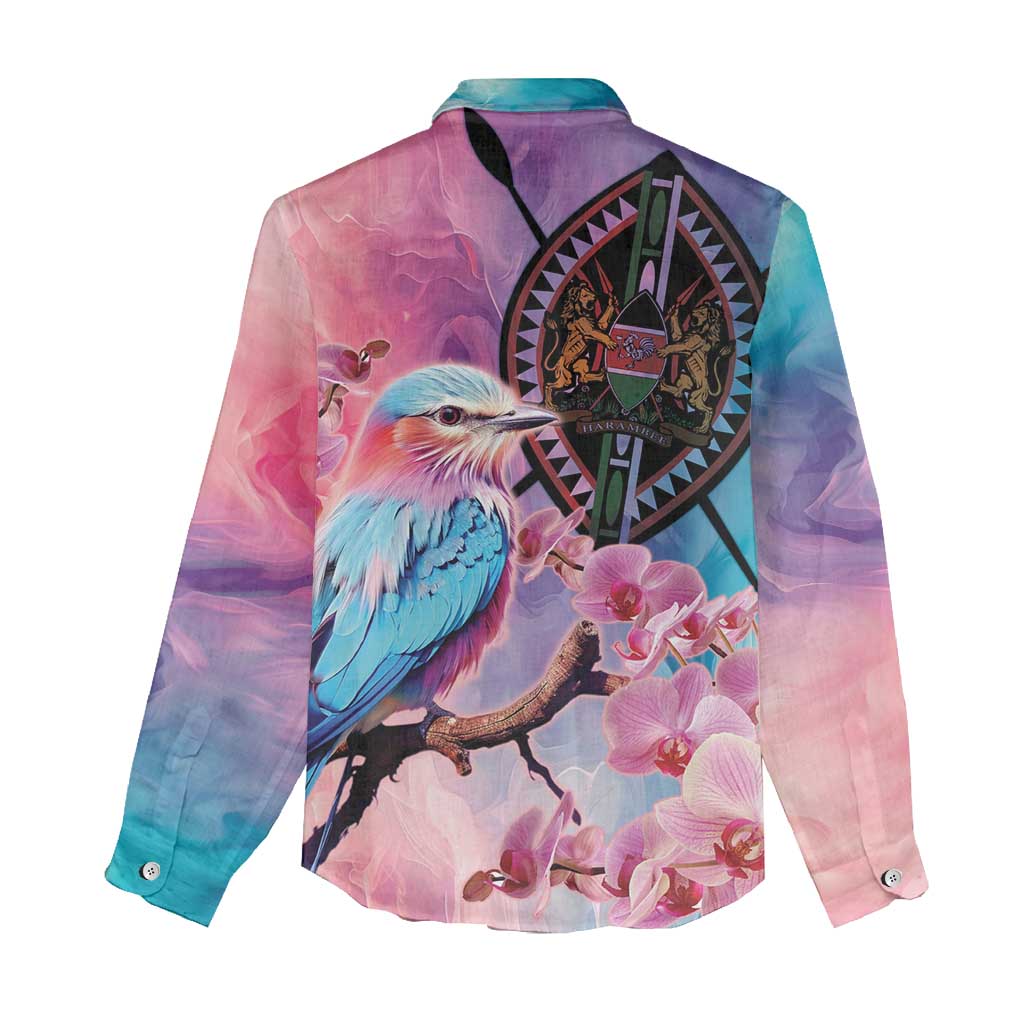Kenya Lilac-Breasted Roller Women Casual Shirt Coat Of Arms Mix Orchid LT14