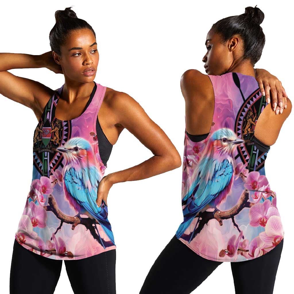 Kenya Lilac-Breasted Roller Women Racerback Tank Coat Of Arms Mix Orchid