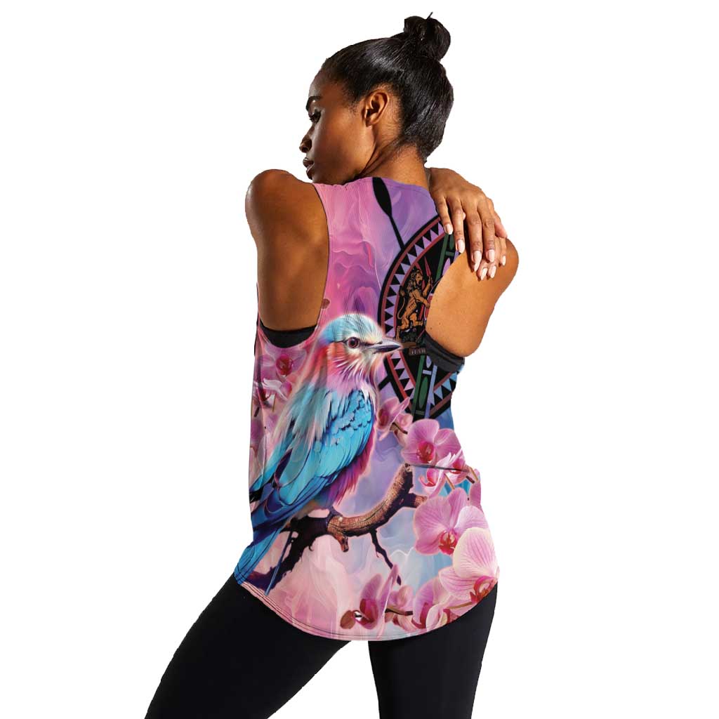 Kenya Lilac-Breasted Roller Women Racerback Tank Coat Of Arms Mix Orchid