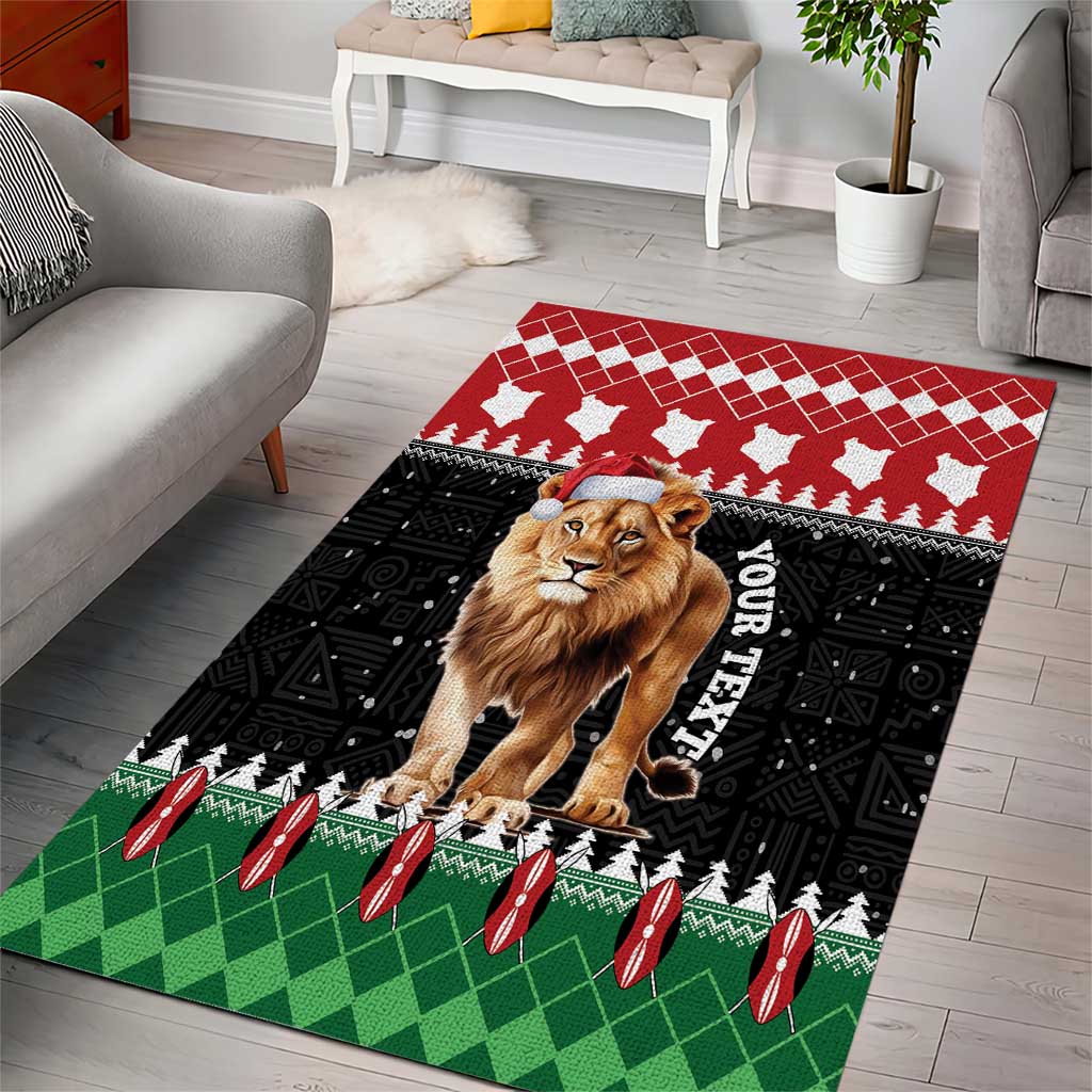 Personalized Kenya Christmas Area Rug Lion Santa - Heri Ya Krismasi!