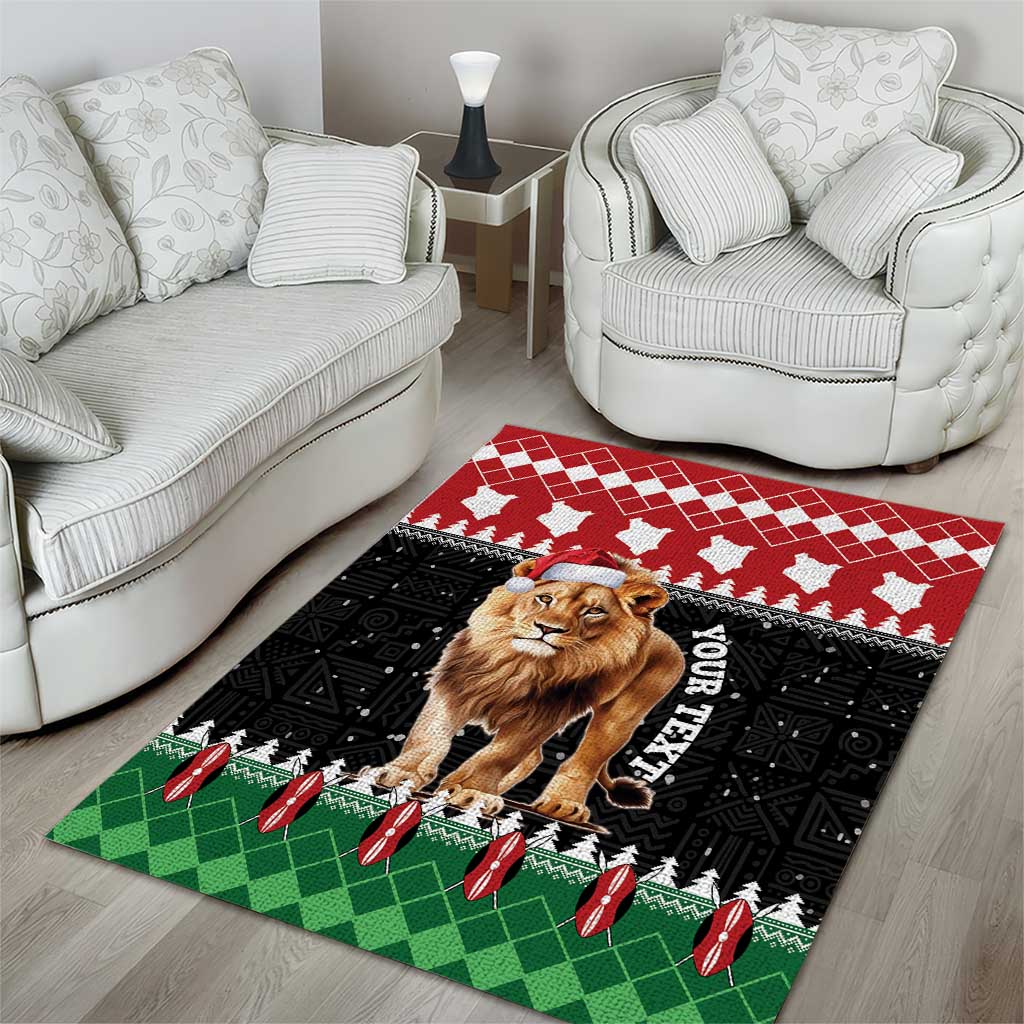 Personalized Kenya Christmas Area Rug Lion Santa - Heri Ya Krismasi!
