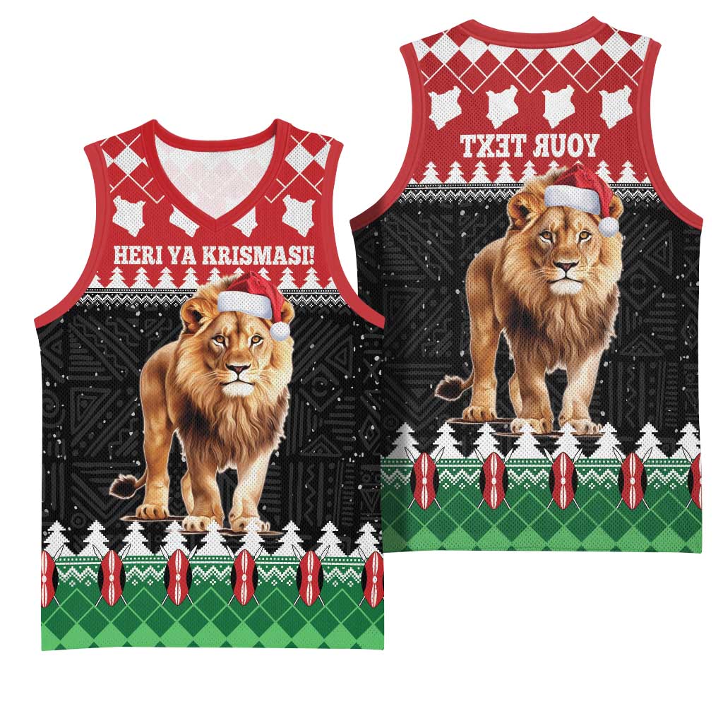 Personalized Kenya Christmas Basketball Jersey Lion Santa - Heri Ya Krismasi! - African Pride