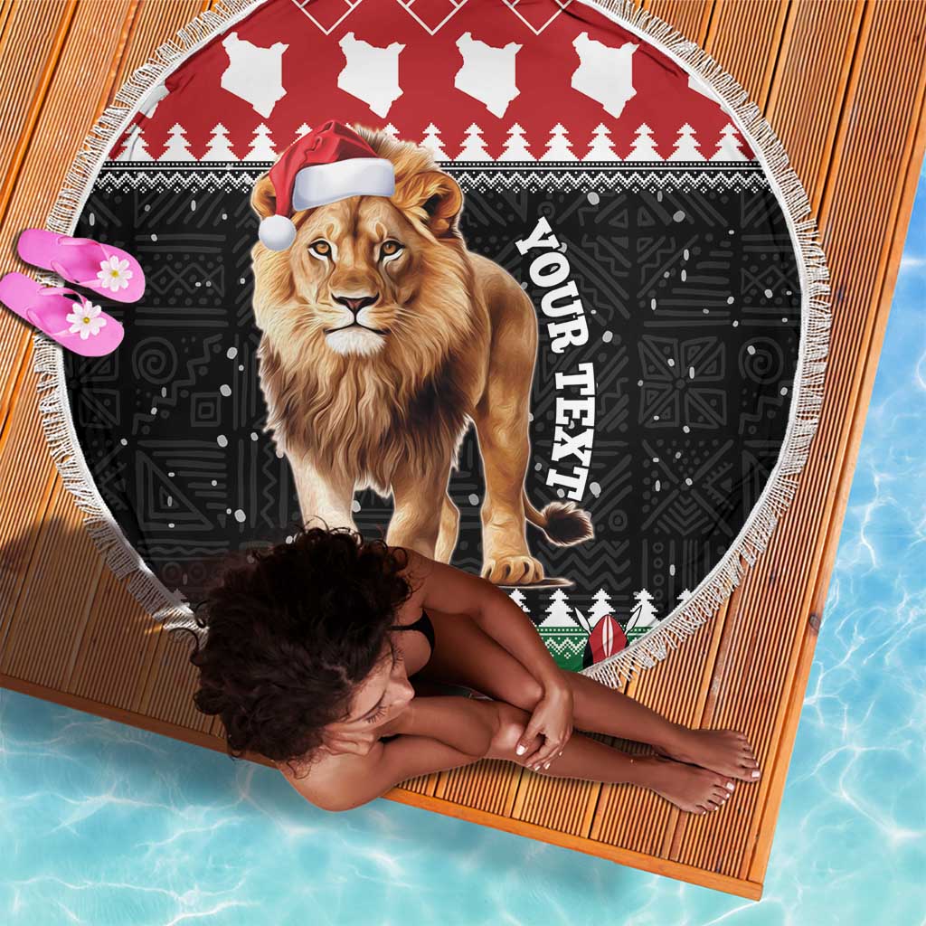 Personalized Kenya Christmas Beach Blanket Lion Santa - Heri Ya Krismasi!