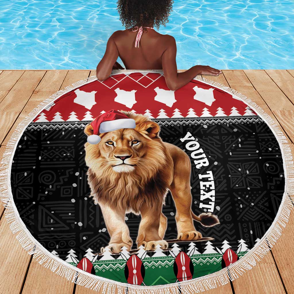 Personalized Kenya Christmas Beach Blanket Lion Santa - Heri Ya Krismasi!