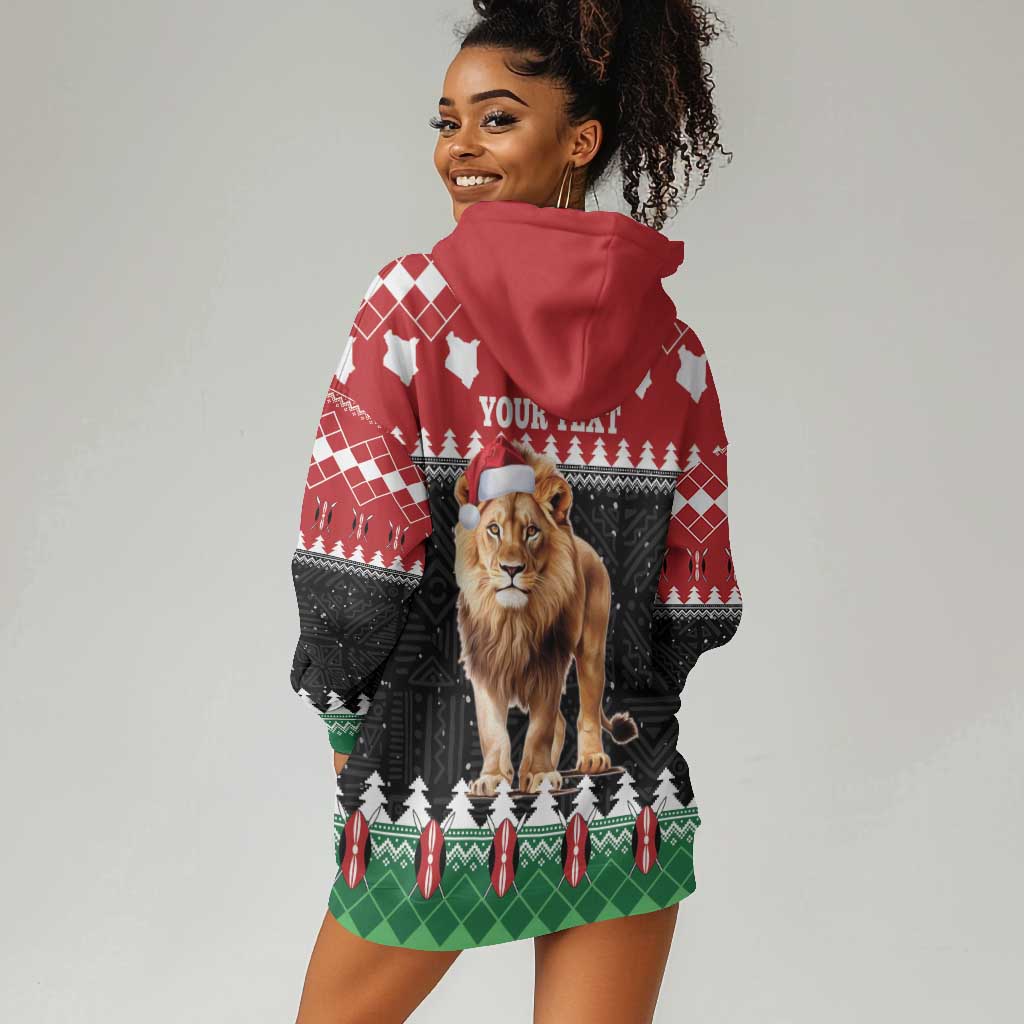 Personalized Kenya Christmas Hoodie Dress Lion Santa - Heri Ya Krismasi!