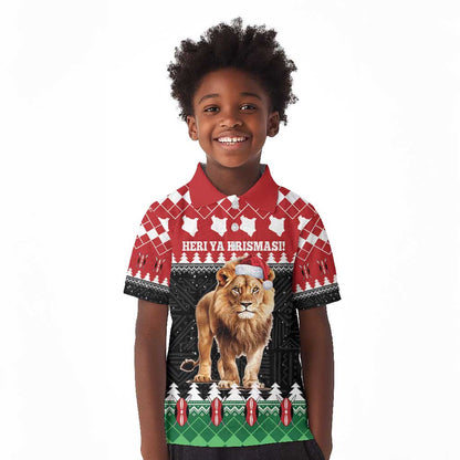Personalized Kenya Christmas Kid Polo Shirt Lion Santa - Heri Ya Krismasi!