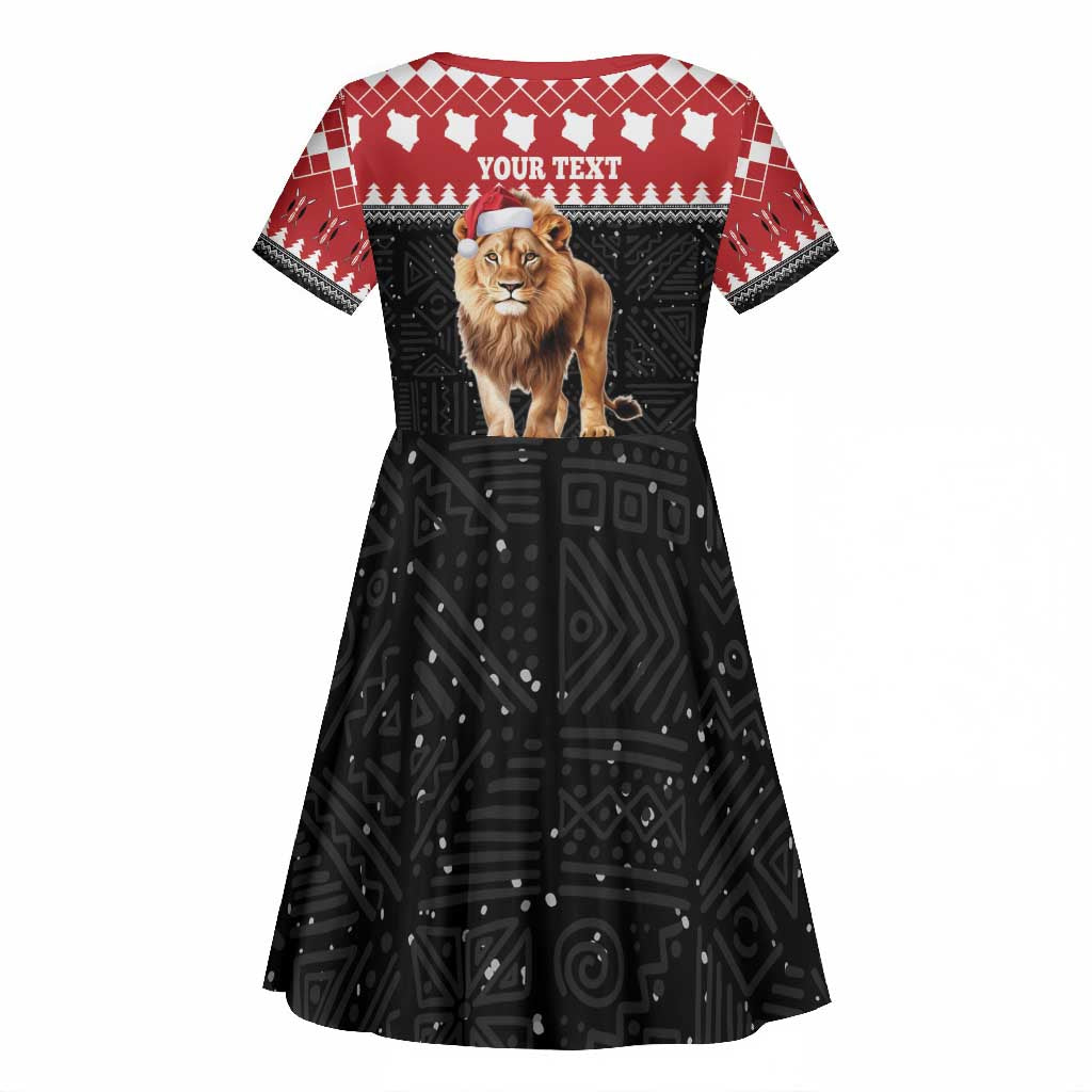 Personalized Kenya Christmas Kid Short Sleeve Dress Lion Santa - Heri Ya Krismasi!