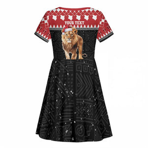 Personalized Kenya Christmas Kid Short Sleeve Dress Lion Santa - Heri Ya Krismasi!