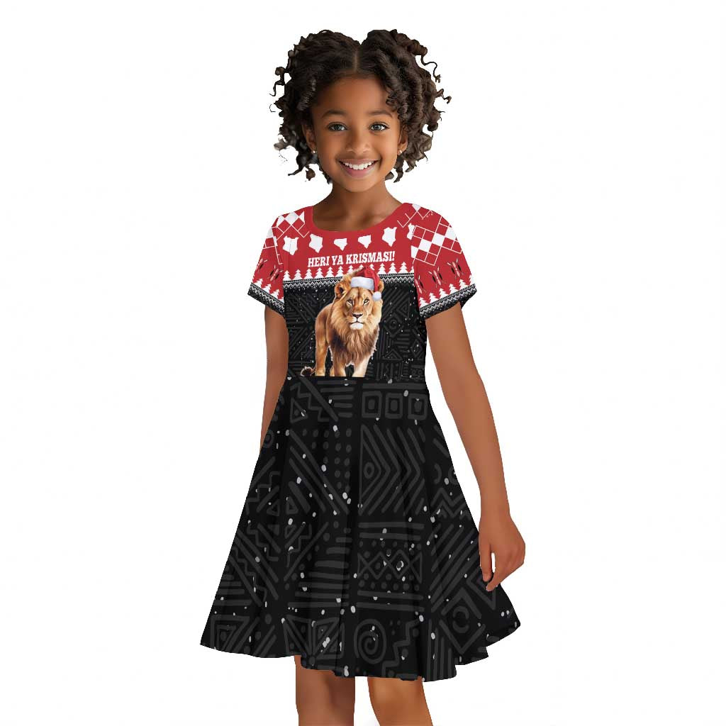 Personalized Kenya Christmas Kid Short Sleeve Dress Lion Santa - Heri Ya Krismasi!