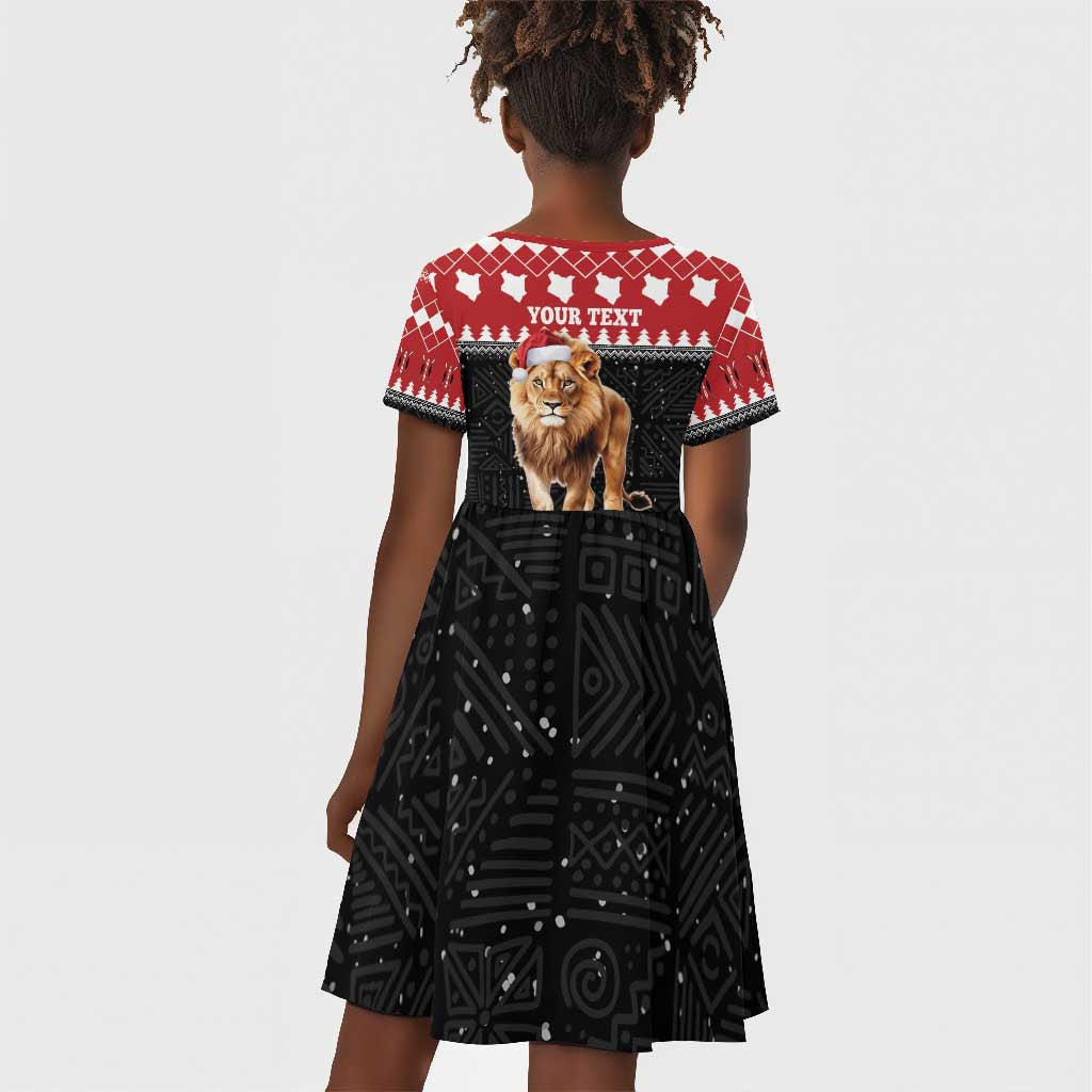 Personalized Kenya Christmas Kid Short Sleeve Dress Lion Santa - Heri Ya Krismasi!